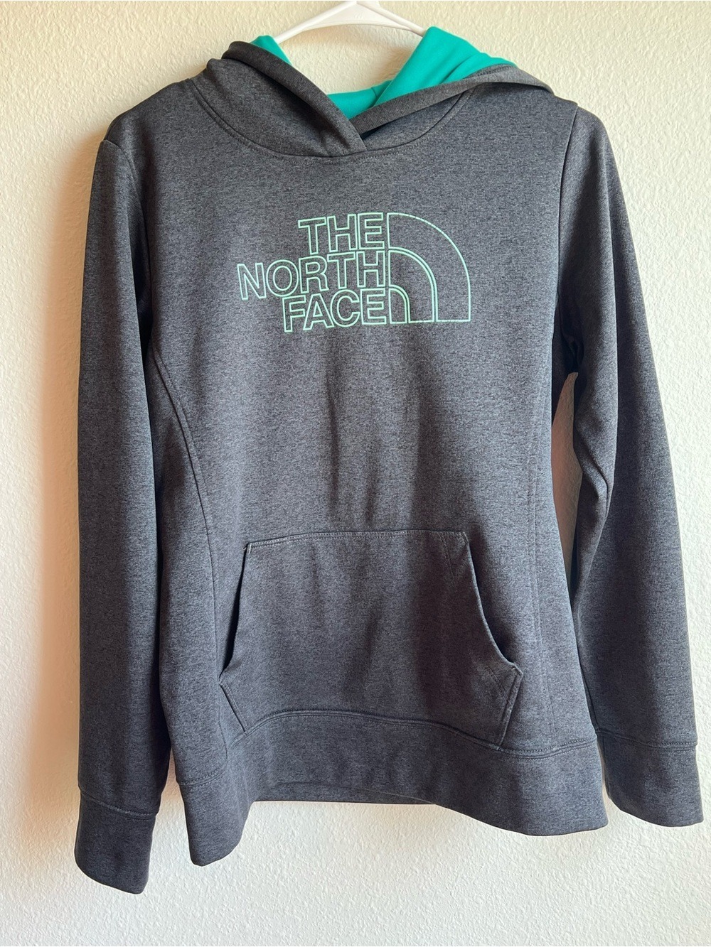 The North Face Gray Performance Hoodie with Teal Trim